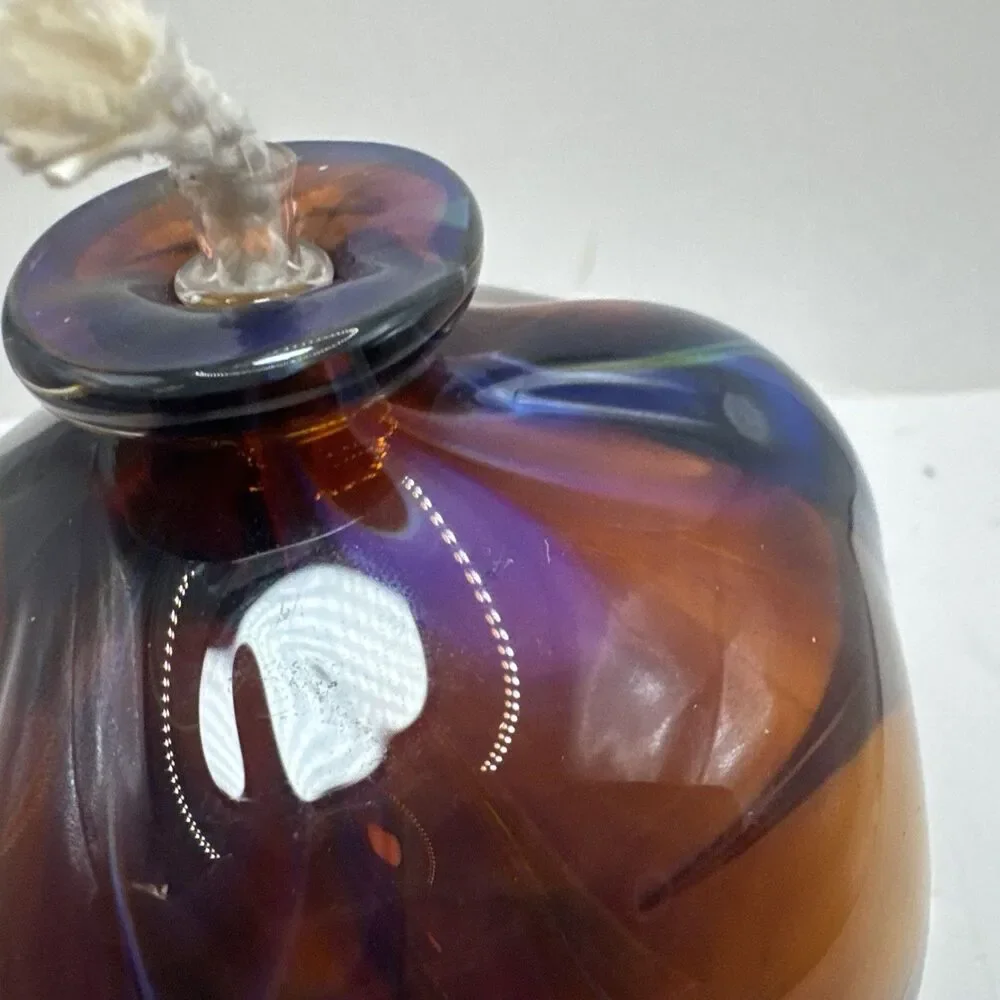 VTG Hand Blown Oil Diffuser Lamp Brown Blue Purple Yellow Signed Williams 2005
